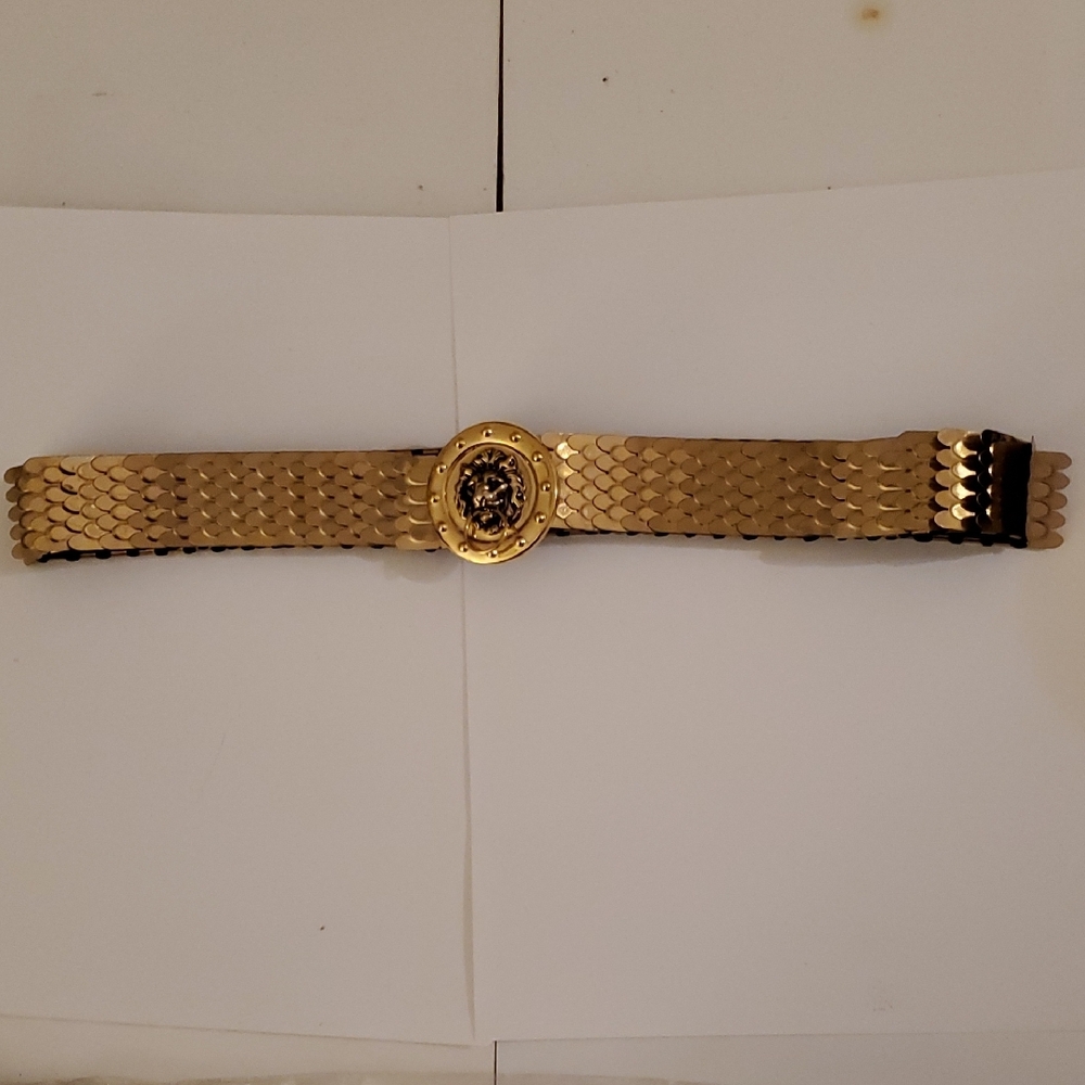 New Gold Lion Head Metal Stretchy Belt Total Length 26" Fits From M Up To Xl - Picture 5 of 9